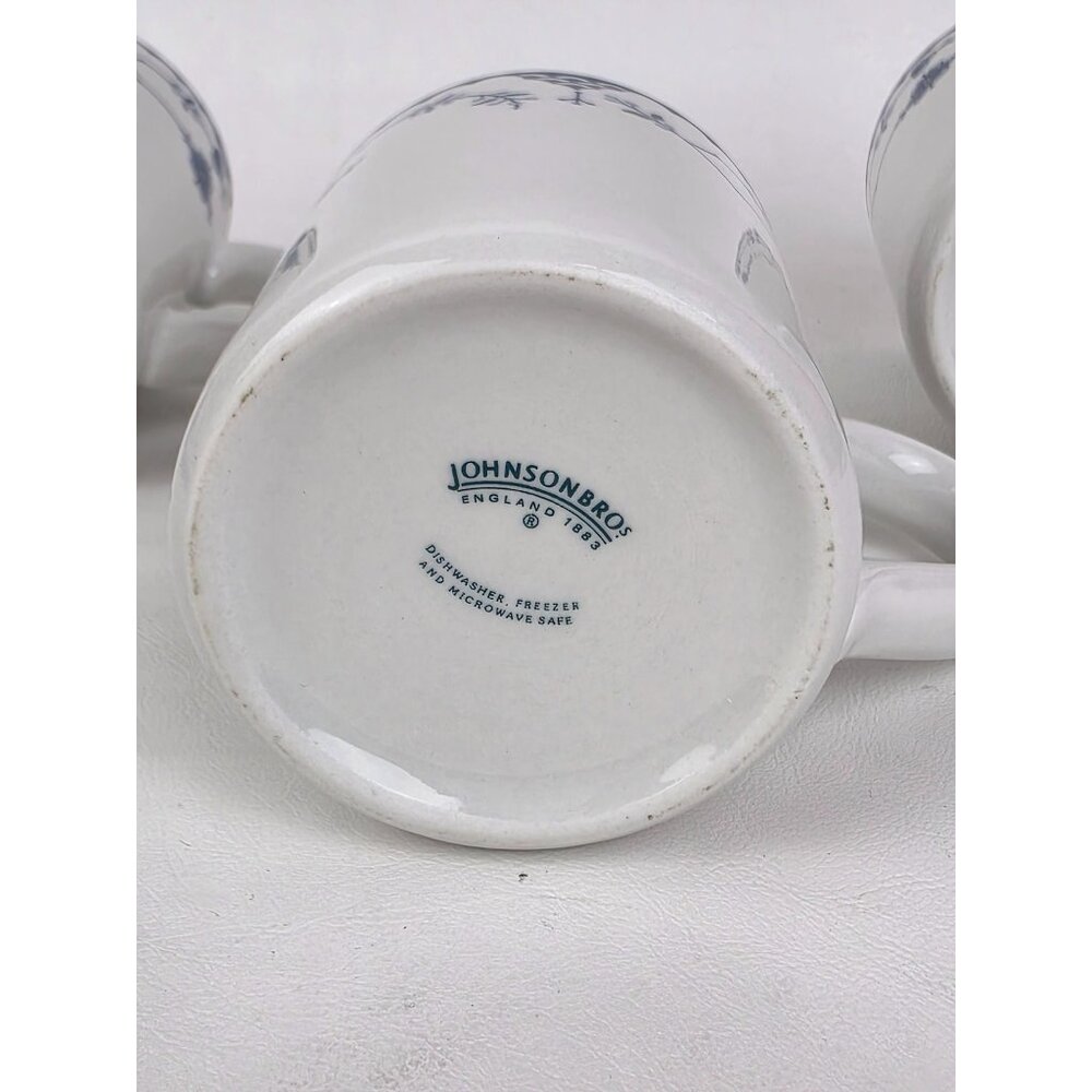 Denmark Blue Floral Porcelain Coffee Mugs By Johnson Bros Set Of 3 White & Blue - Picture 7 of 7